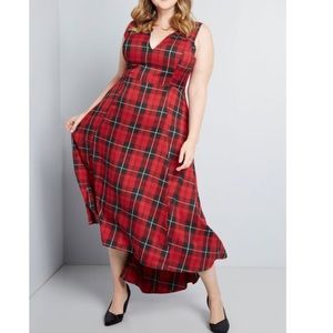 ModCloth plaid asymmetrical maxi dress holiday